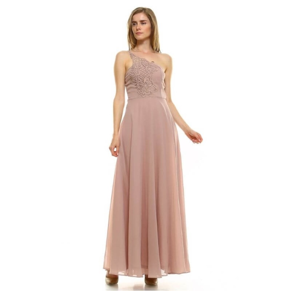 One Shoulder Maxi Dress Embroidery Detail Taupe